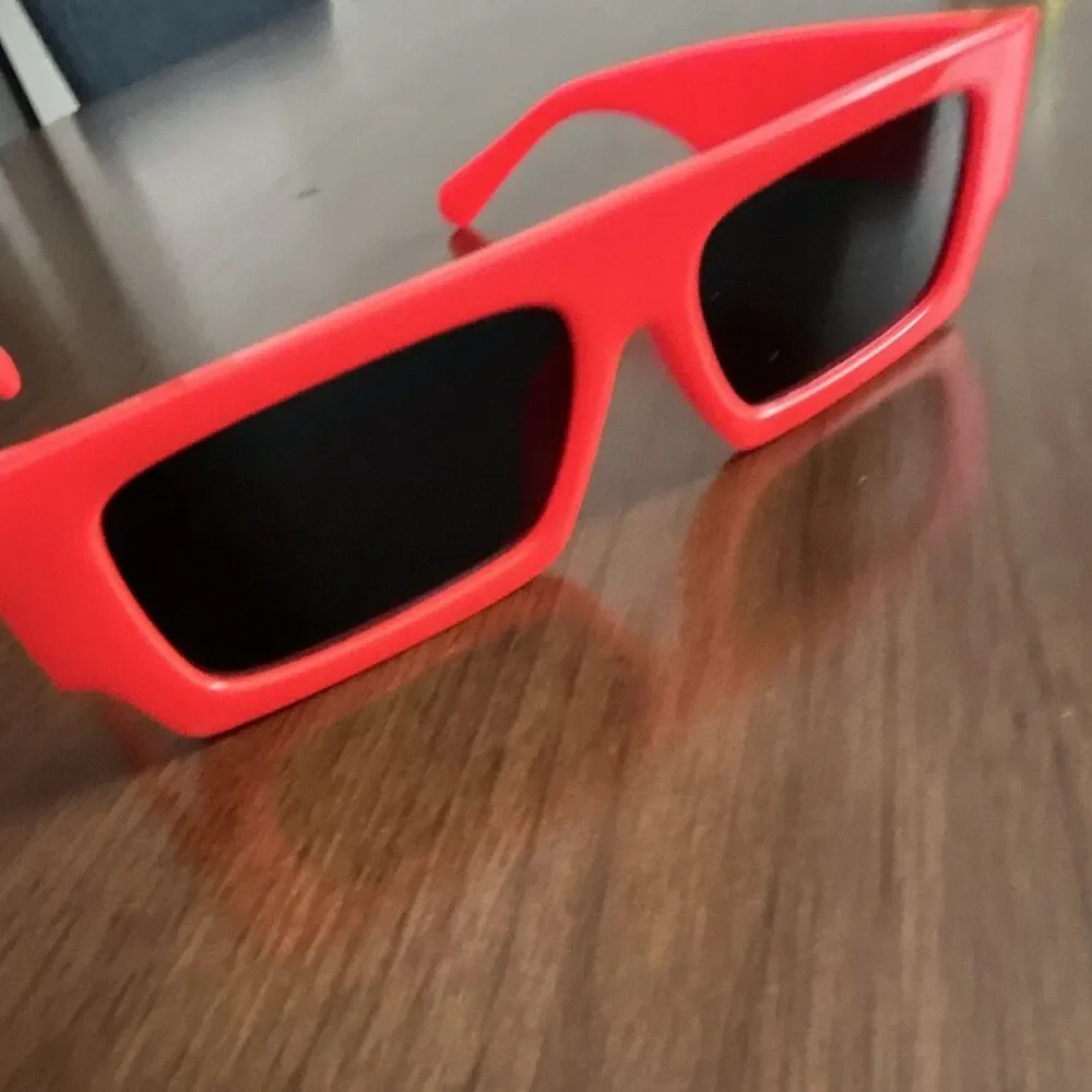 Louis Yapour  Rectangle Sunglasses Orange Plastic Frame/Black Tinted Lenses